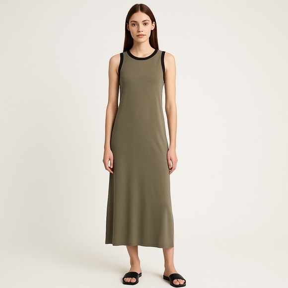 Calvin Klein Dresses & Skirts - Calvin Klein Maxi Dress Sleeveless Olive Green Black Trim Size Small
